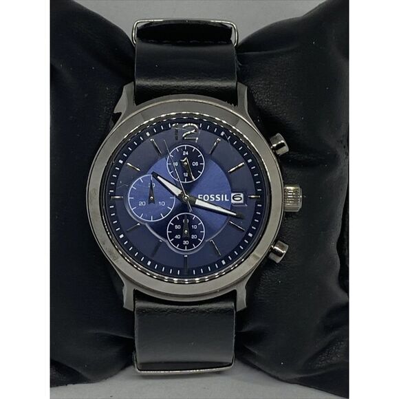 Fossil BQ1482 Men's Black Leather Analog Blue Dial Quartz Genuine Watch KS546 - Picture 3 of 12